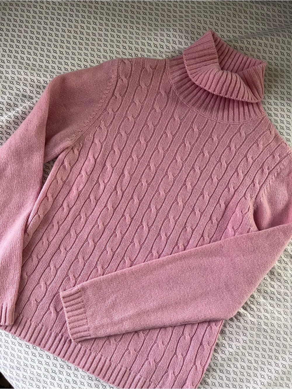 Pink Cashmere Cable-Knit Turtleneck Sweater